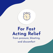 Promotional graphic with text 'For Fast Acting Relief' and a clock icon on a white background.