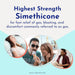Advertisement for highest strength simethicone with people enjoying ice cream and a woman lying down, text about gas relief.
