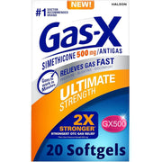 Box of Gas-X simethicone 500 mg Antigas with blue and orange design on a white background
