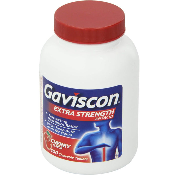 Gaviscon Extra Strength  Chewable  Tablets 100 Bottle On White Table