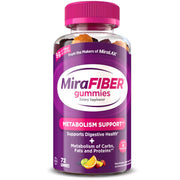 MiraFiber gummies bottle dietary supplement with a purple label on a white background
