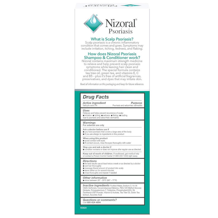 Nizoral Psoriasis Scalp Shampoo And Conditioner 11 Oz Usage Instructions On Reverse Of Outer Packaging