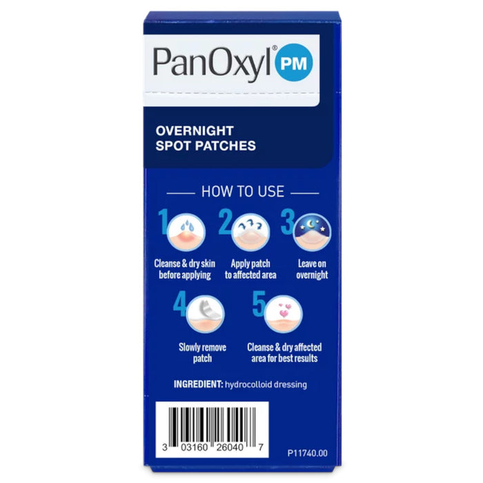 Panoxyl PM Overnight Spot Patches 40 Count Usage Instructions On Reverse Of Product Packaging