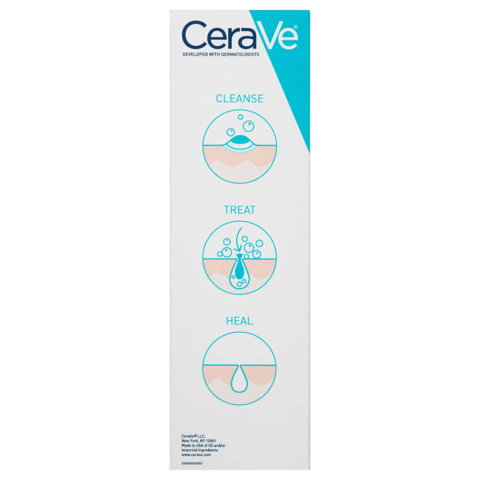 CeraVe Acne Foaming Cleanser 5 Oz usage instructions on side of product box
