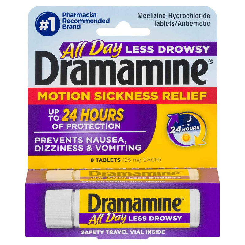 Dramamine All Day Less Drowsy Motion Sickness Relief, 8 Count