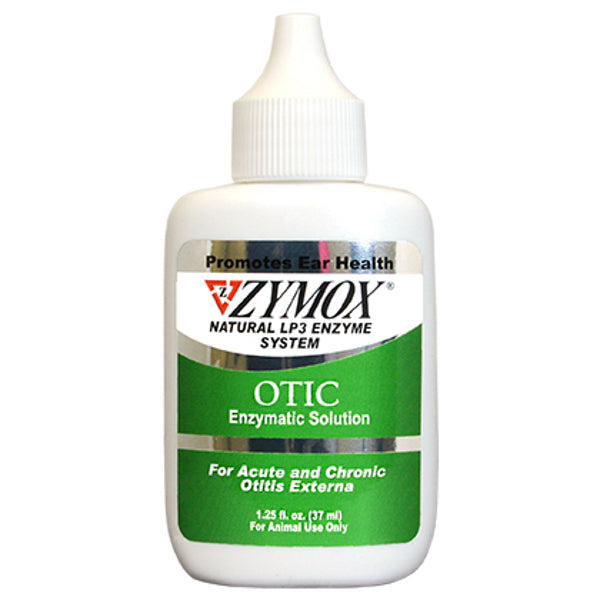 Zymox Otic Pet Ear Treatment Without Hydrocortisone 1.25 fl oz bottle shown in front of white backdrop