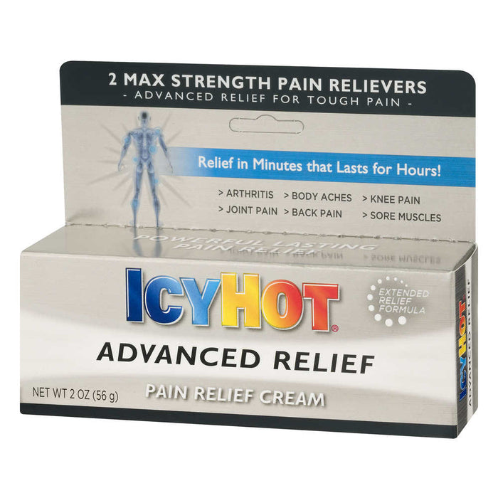 Icy Hot Advanced Pain Relief Cream 2 oz outer packaing image from the side