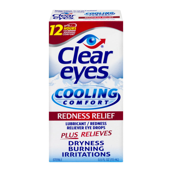 Head on image of Clear Eyes Cooling Comfort Redness Relief Eye Drops 0.5 ml outer packaging