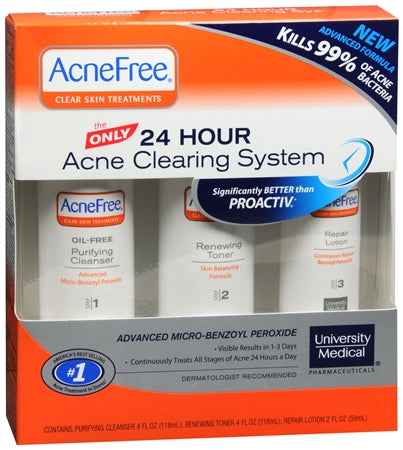 AcneFree Oil Free 24 HR Acne Treatment Kit, 3 Step Acne Clearing System