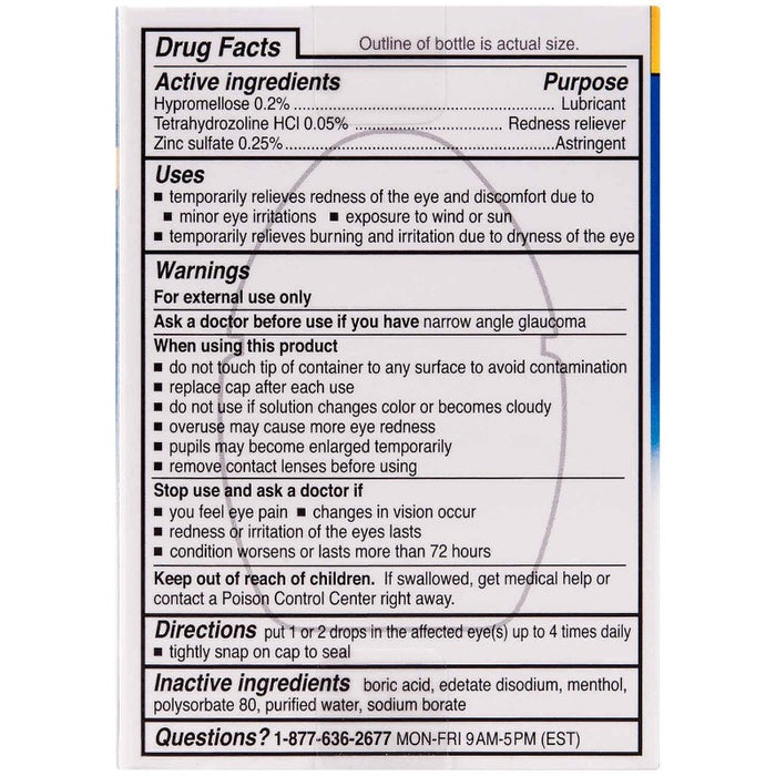Rohto Ice Cooling Eye Drops 8 Symptom Relief 0.4 fl oz usage instructions on reverse of product packaging