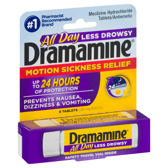 Dramamine All Day Less Drowsy Motion Sickness Relief, 8 Count