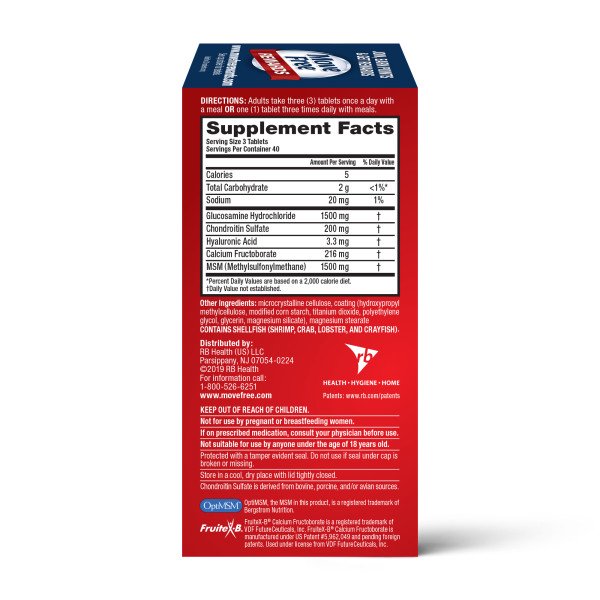 Move Free Advanced Plus MSM 120 Tablets Usage Instructions On Reverse Of Product Packaging.