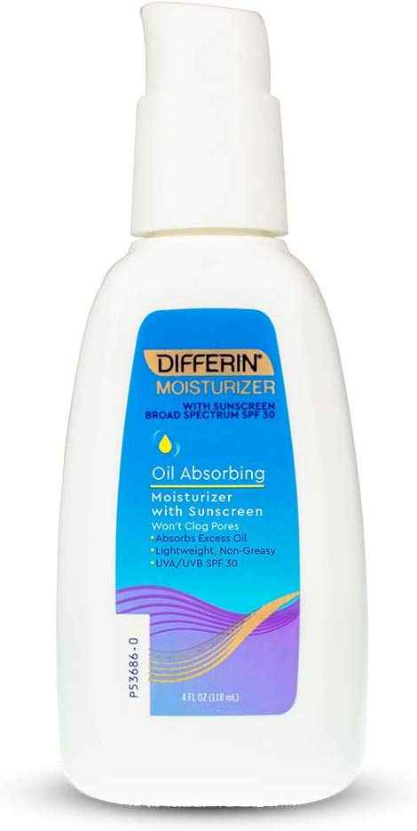 Differin Oil Absorbing Moisturizer with Sunscreen- Broad Spectrum UVA/UVB SPF 30, 4oz
