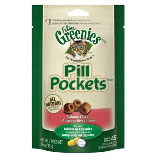 Greenies Pill Pockets Salmon Flavour 1.6 oz Packet in front of white background