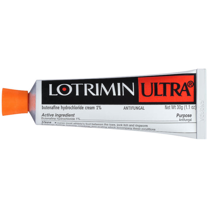 Lotrimin Ultra Butenafine Hydrochloride Cream 1.1 Oz tube in front of white background