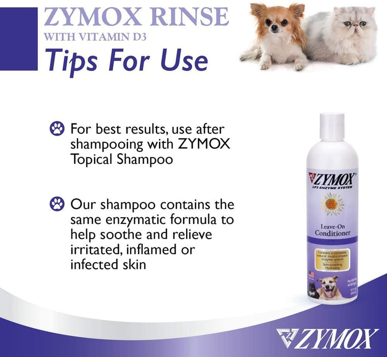 Zymox Conditioning Rinse Leave-On Conditioner 12 Fl Oz Tips For Use Banner