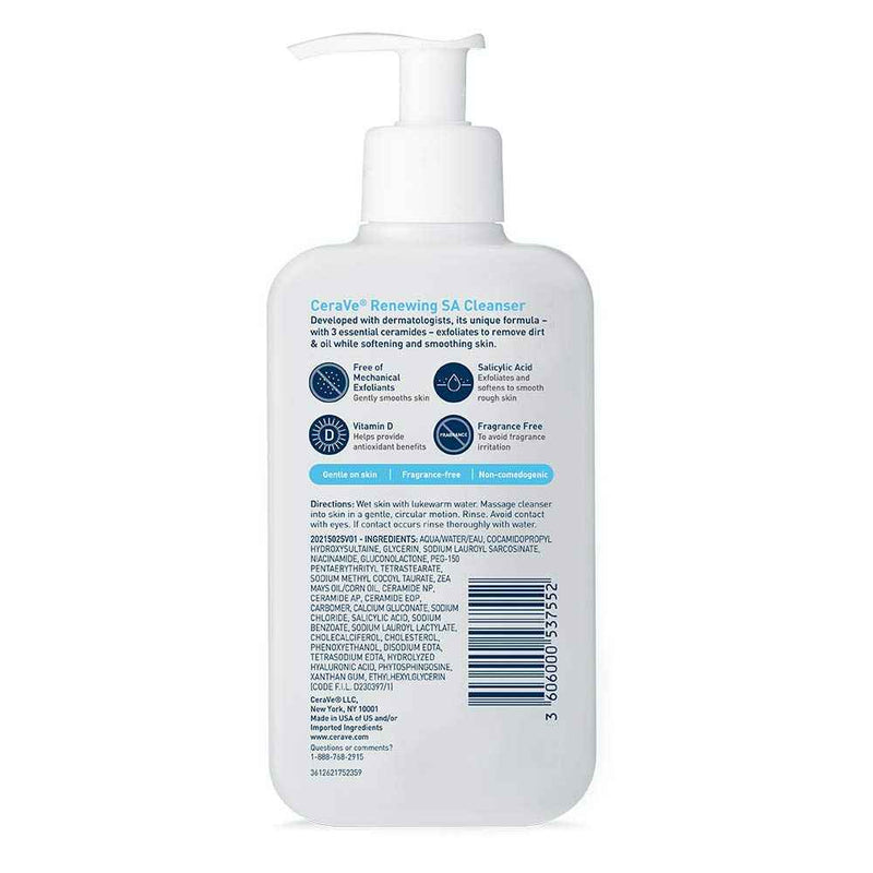 CeraVe Salicylic Acid Cleanser | 8 Ounce | Renewing Exfoliating Face Wash with Vitamin D for Rough and Bumpy Skin | Fragrance Free