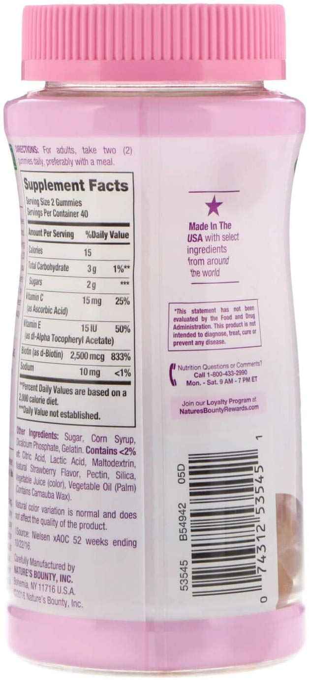 Nature's Bounty Optimal Solutions Hair, Skin & Nails Strawberry Flavored Gummies UK