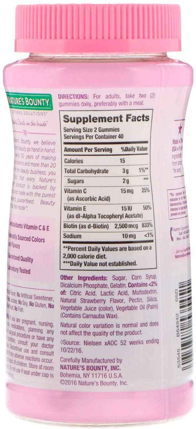 Nature's Bounty Optimal Solutions Hair, Skin & Nails Strawberry Flavored Gummies UK