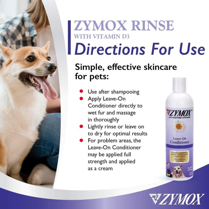 Zymox Conditioning Rinse Leave-On Conditioner 12 Fl Oz Usage Instructions Banner