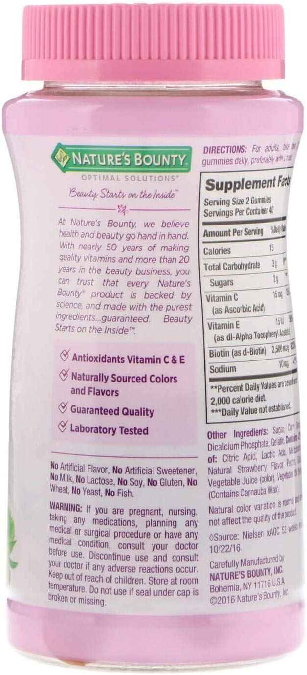 Nature's Bounty Optimal Solutions Hair, Skin & Nails Strawberry Flavored Gummies UK