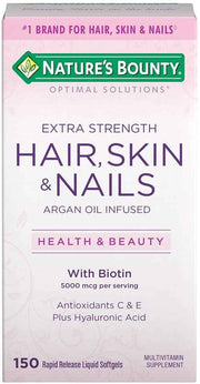 Nature's Bounty Extra Strength Hair, Skin & Nails Biotin Argan Oil Infused Rapid Release Liquid Softgels UK