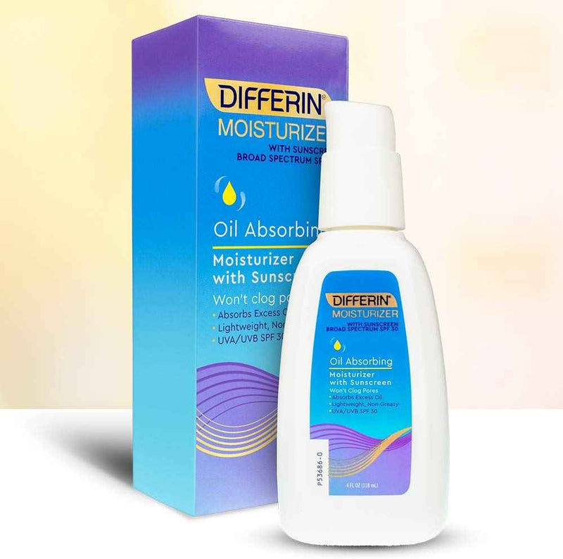Differin Oil Absorbing Moisturizer with Sunscreen- Broad Spectrum UVA/UVB SPF 30, 4oz