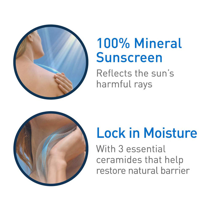 Banner stating that CeraVe Hydrating Face Sunscreen SPF 30 is 100% mineral based
