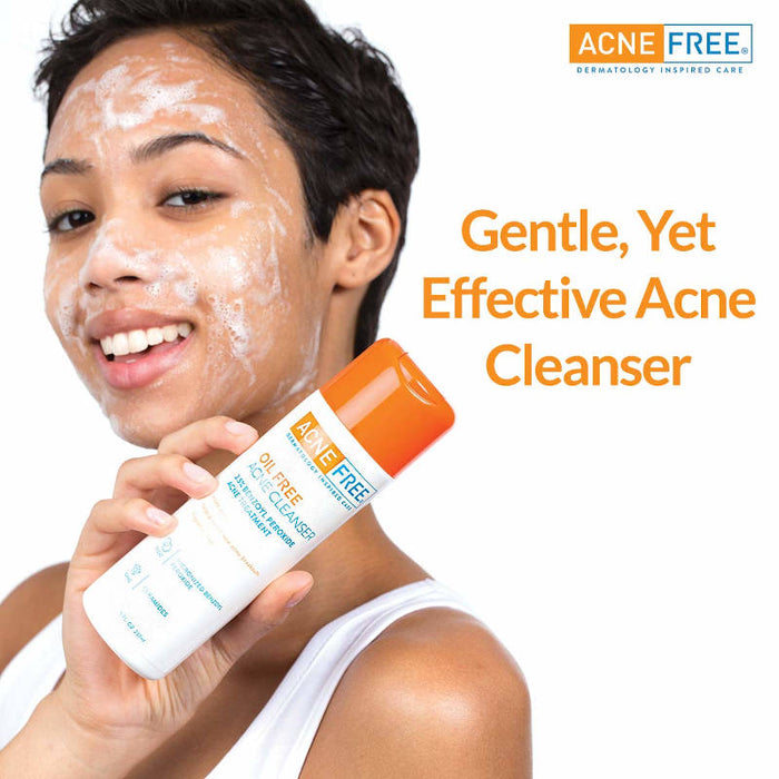 AcneFree Oil Free Acne Cleanser 8 Oz Banner That Reads- Gentle But Effective Cleanser.