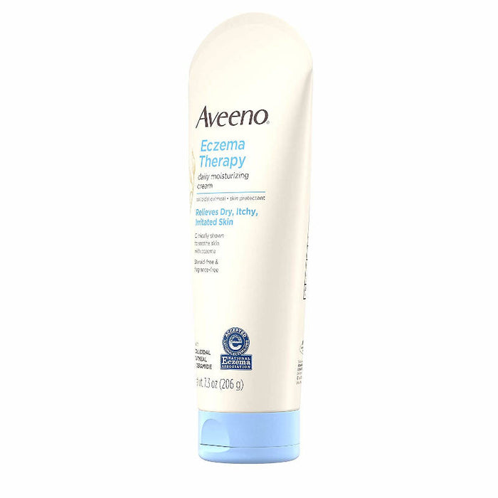 Aveeno Eczema Therapy UK Daily Moisturizing Cream 7.3 oz bottle side front view in front of white backdrop