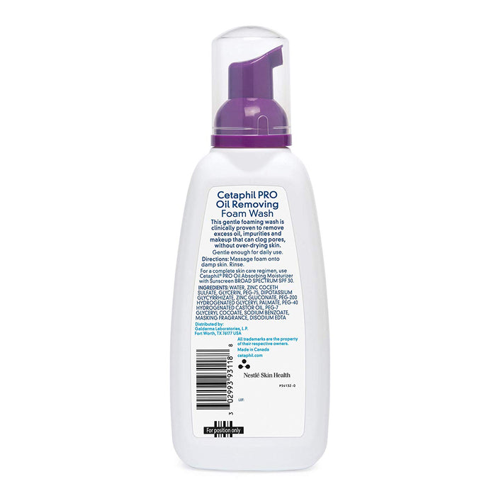 Usage instructions for Cetaphil Pro Dermacontrol Oil Removing Foam Wash pictured on reverse of product bottle