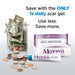 Mederma Advanced Scar Gel 20g banner showning Mederma Cream next to a money jar with the slogan "use less, save more".