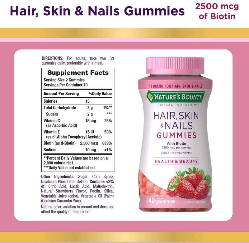 Nature's Bounty Optimal Solutions Hair, Skin & Nails Strawberry Flavored Gummies UK