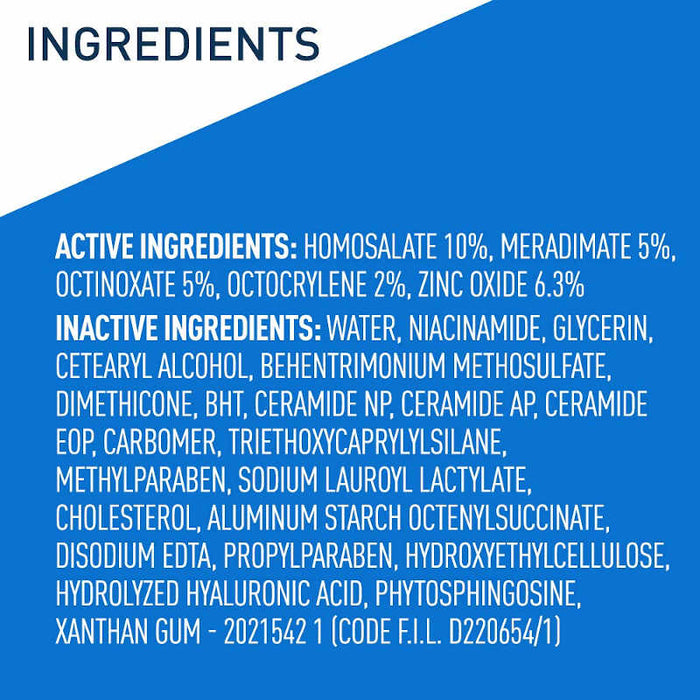 CeraVe AM Facial Moisturizing Lotion SPF 30 blue and white ingredients list banner