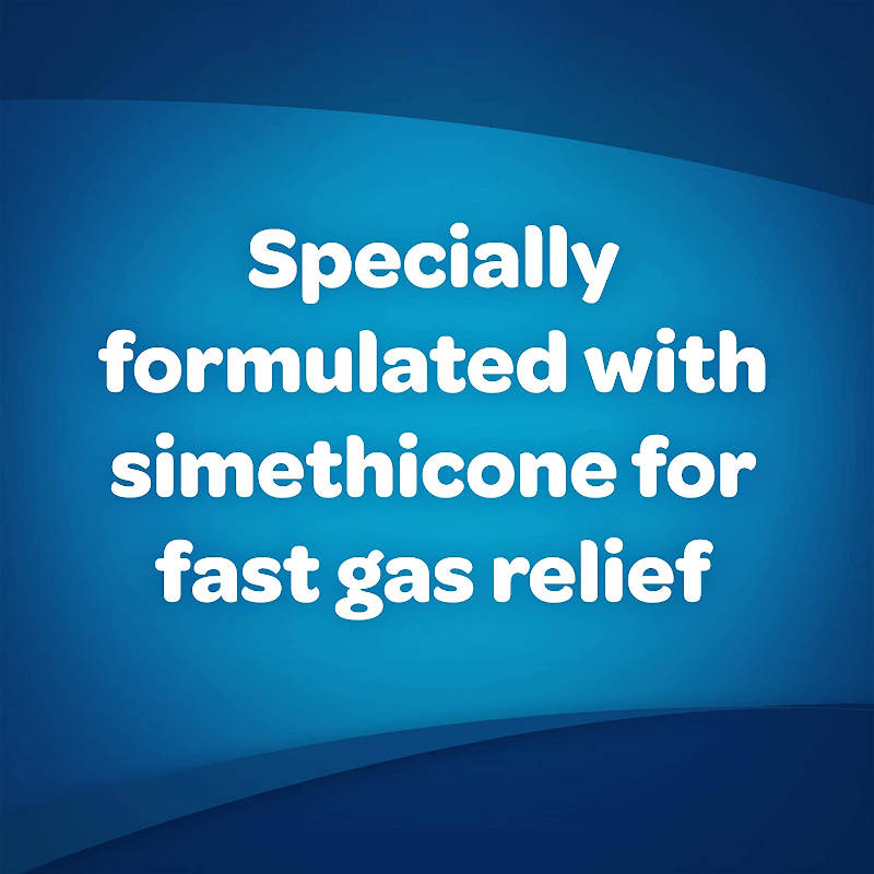 Gas X Cherry Creme banner stating the use of simethicone in the product.