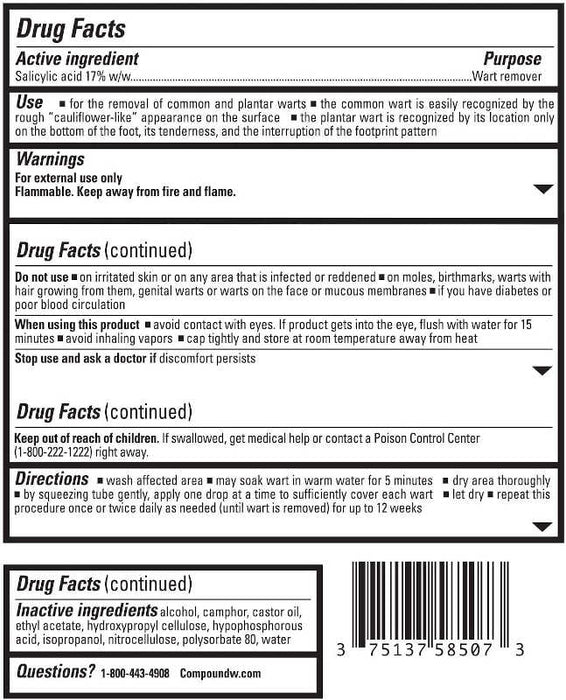 Compound W Wart Remover Gel usage instructions on reverse of product packaging.