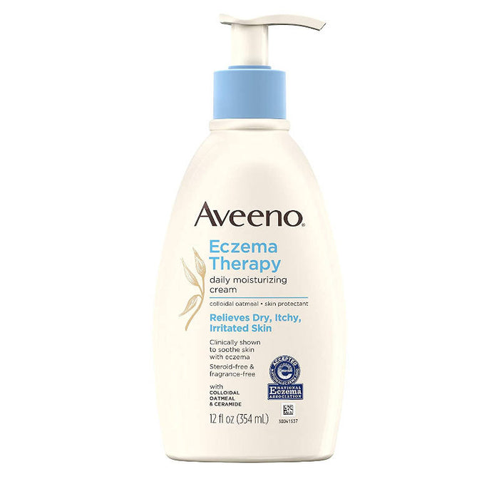 Aveeno Eczema Therapy UK Daily Moisturizing Cream 12 fl oz bottle in front of white background