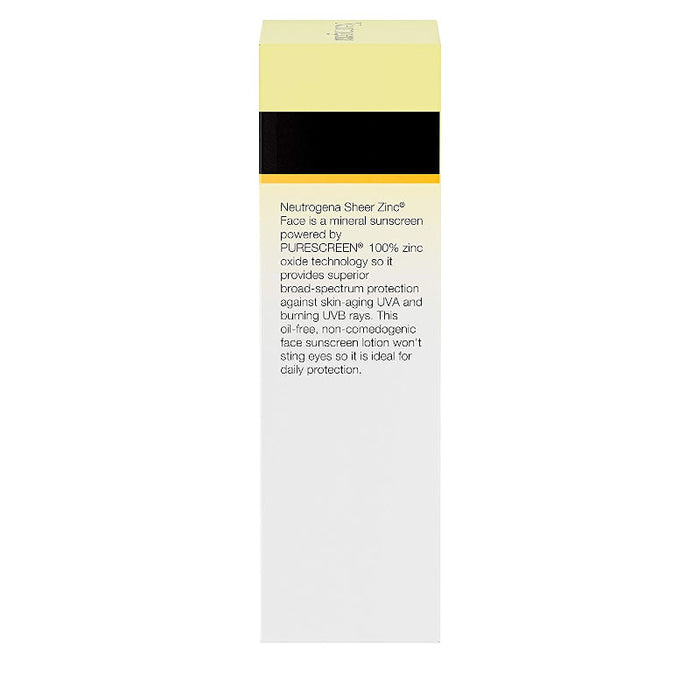 Neutrogena Sheer Zinc Oxide Dry-Touch Face Sunscreen image of side of outer packaging in front of white backdrop