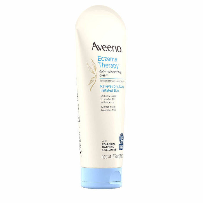Aveeno Eczema Therapy UK Daily Moisturizing Cream 7.3 oz side view of product bottle in front of white background