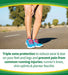 person holding sore knee with information text about Dr. Scholl’s Athletic Series Running Insoles triple zone protection below