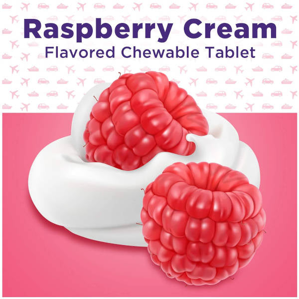 Dramamine All Day Less Drowsy Tablets Chewable Formula Banner Raspberry Cream Flavour