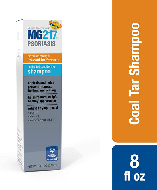 MG217 Psoriasis Medicated Conditioning 3% Coal Tar Shampoo - 8 oz product outer packaging banner