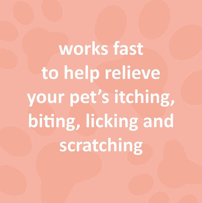 Veterinary Formula Clinical Care Hot Spot & Itch Relief Medicated Spray banner stating that the product works fast to relieve symptoms.
