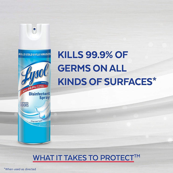Lysol Disinfectant & Antibacterial Spray, Lemon Scent Scent, 19 Oz of 1 can of spray with the slogan " What it takes to protect".