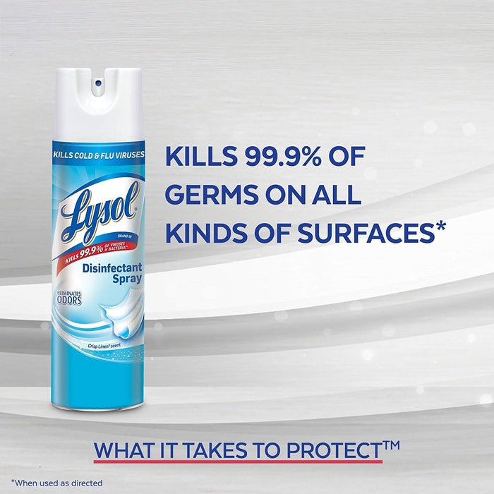 Lysol Disinfectant & Antibacterial Spray, Lemon Scent Scent, 19 Oz of 1 can of spray with the slogan " What it takes to protect".