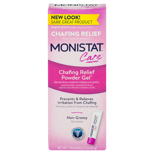 Monistat Complete Care Chafing Relief Powder Gel, 1.5 oz UK product packaging in front of white background