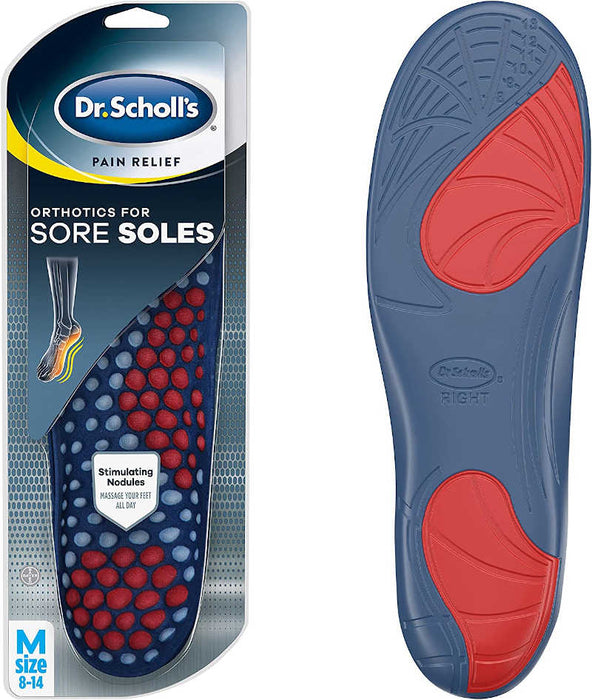Dr. Scholl's Pain Relief Orthotics For Sore Soles - Men insole placed next to outer packaging