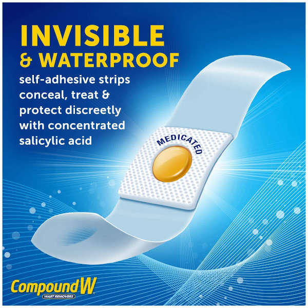 Compound W Wart Remover One Step Invisible Strips banner showing invisible medicated strip