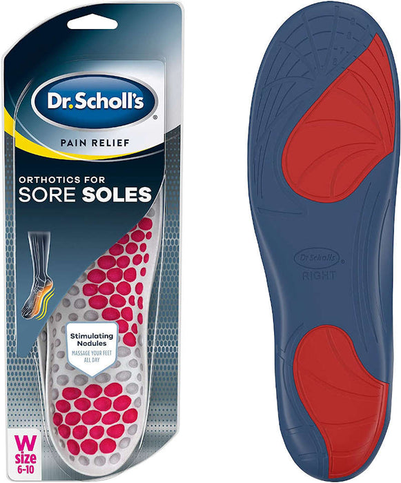 Dr. Scholl's Pain Relief Orthotics For Sore Soles - Women insole placed next to outer packaging