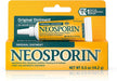 A tube of Neosporin Original First Aid Antibiotic Ointment placed on top of its outer packaging